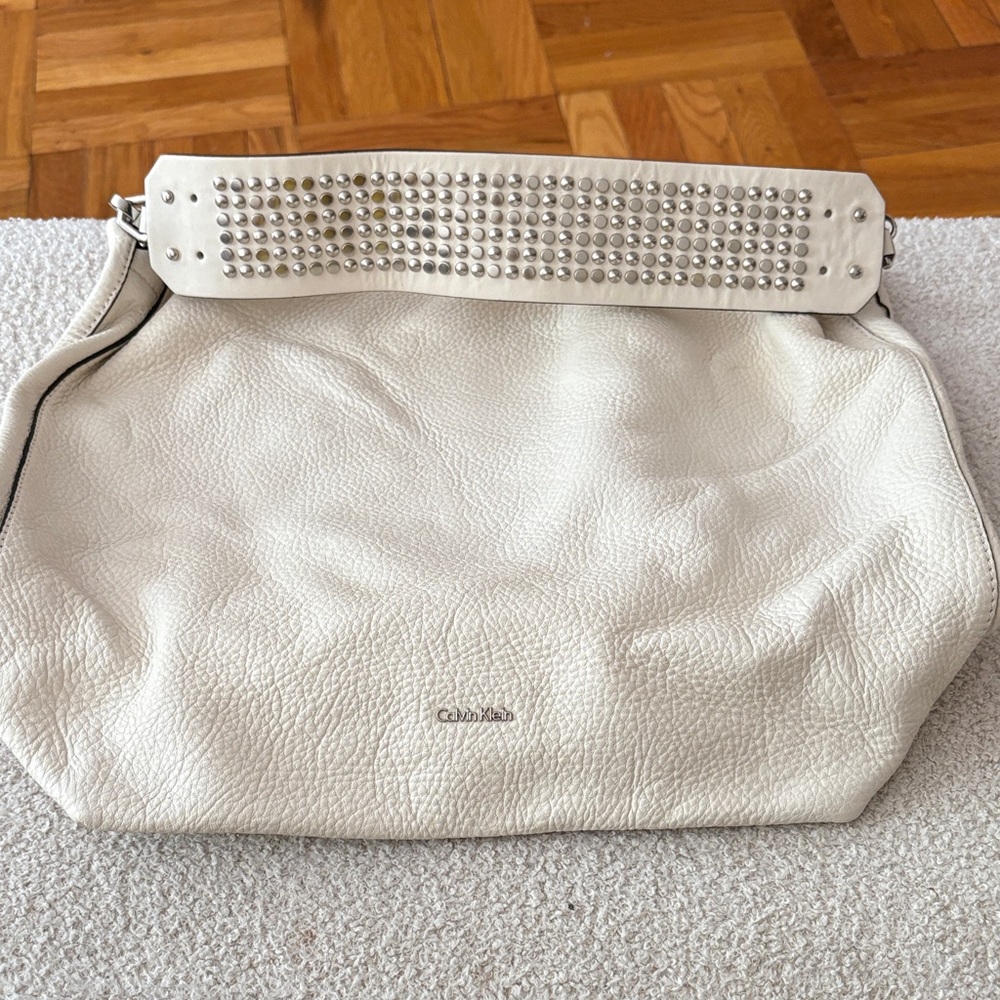 Calvin Klein Cream Studded Shoulder Bag